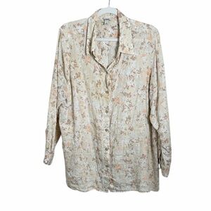 LL Bean Linen Floral Button Down Shirt Size 1X